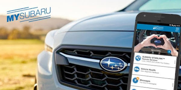 MySubaru customer portal promo image with car and mobile phone - made by Sitback