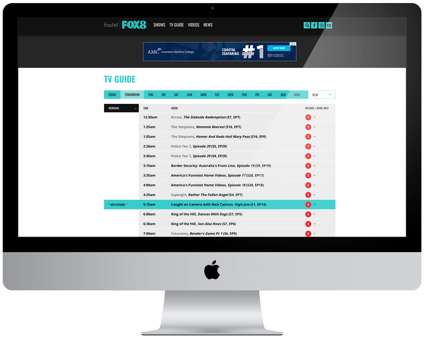 Foxtel Fox8 website on an imac